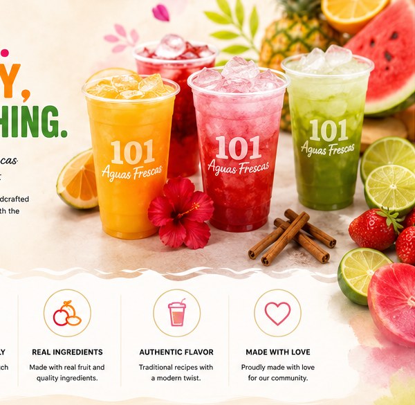 Colorful aguas frescas with fresh fruit